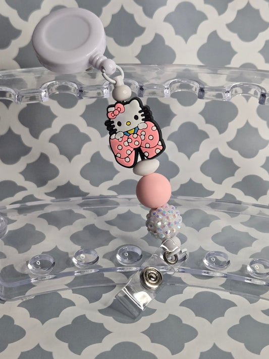 Kitty beaded badge reel