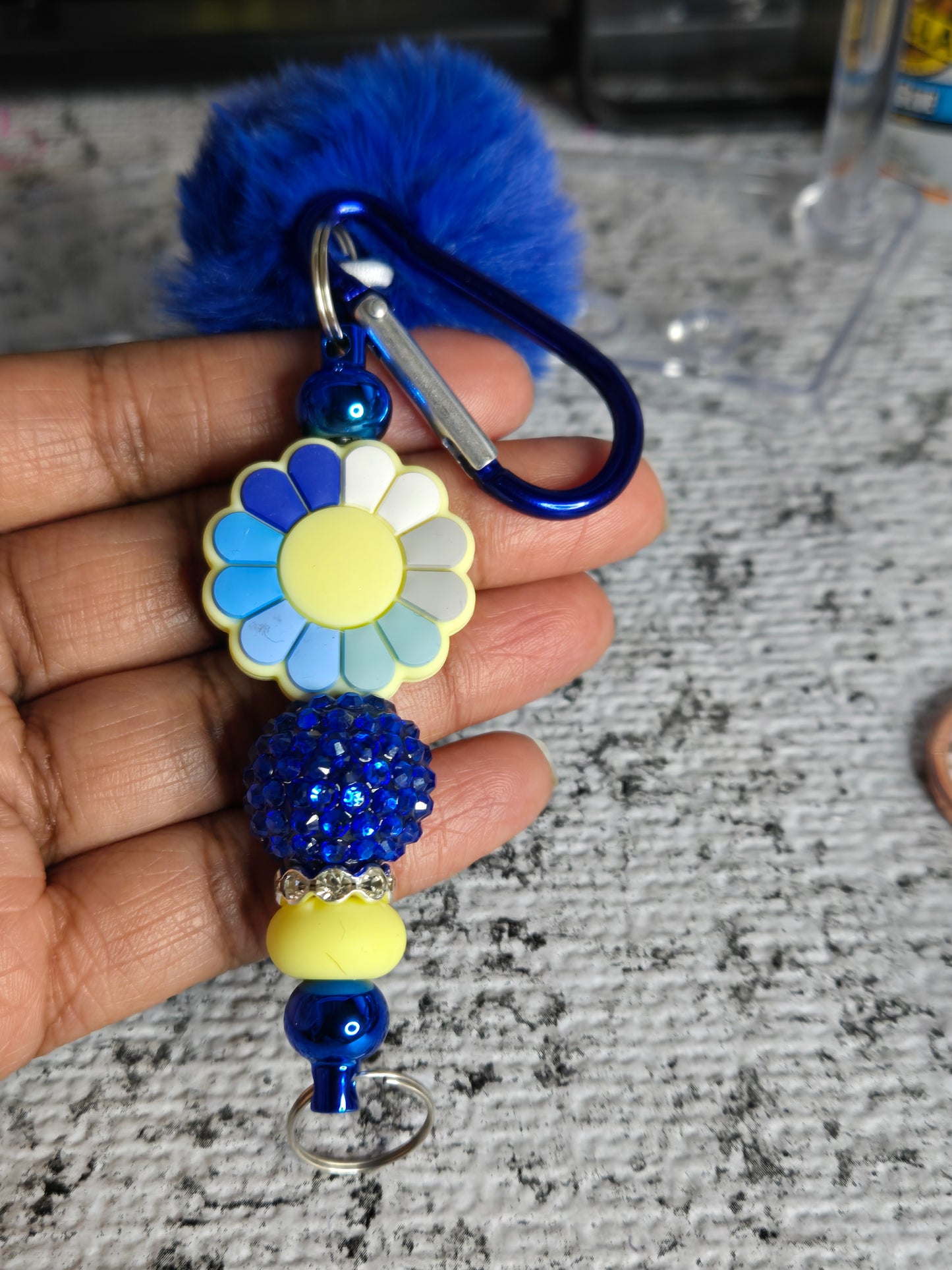 Multi Flower Pompom Keychain