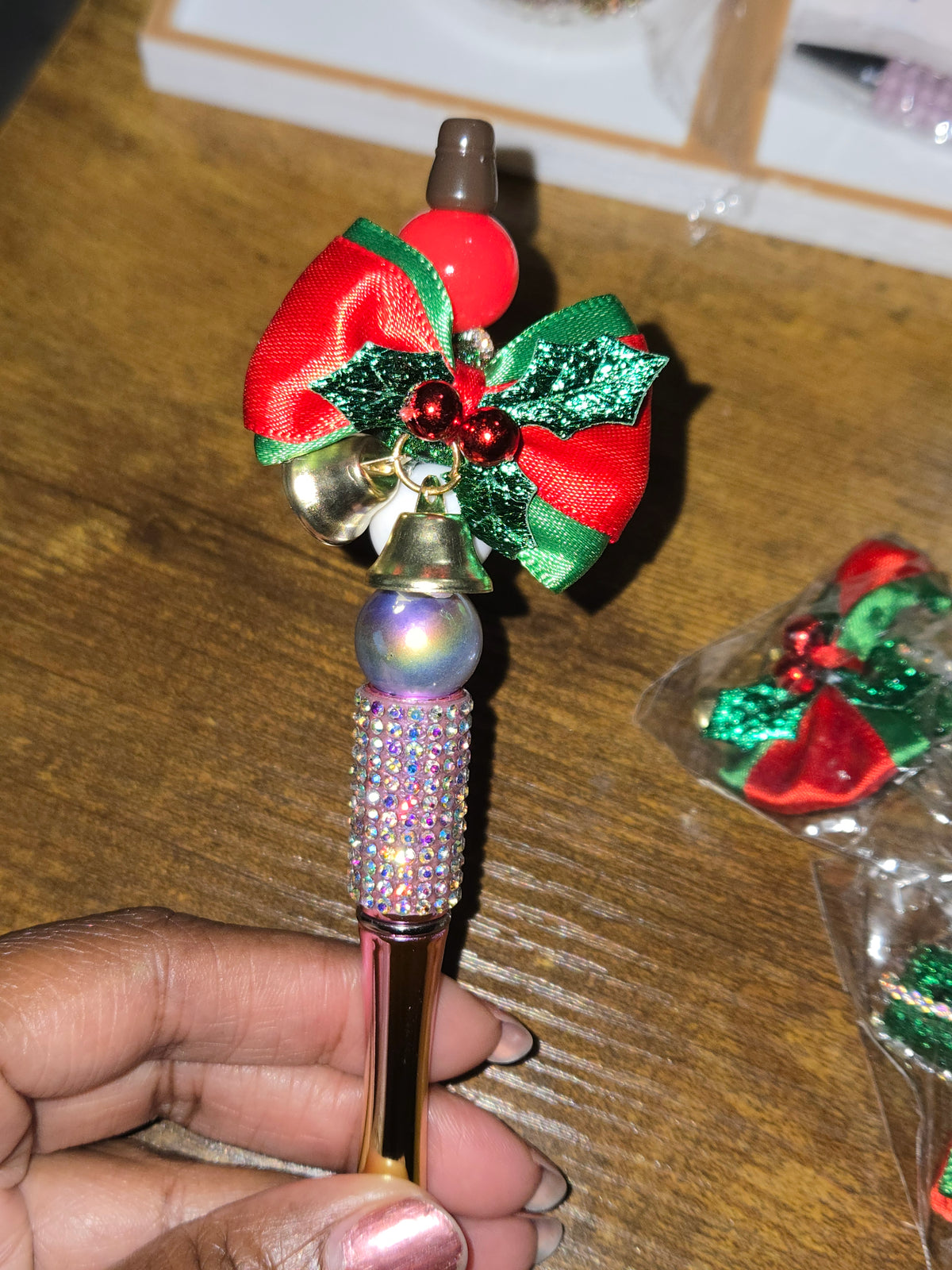 Christmas jingle bow beads
